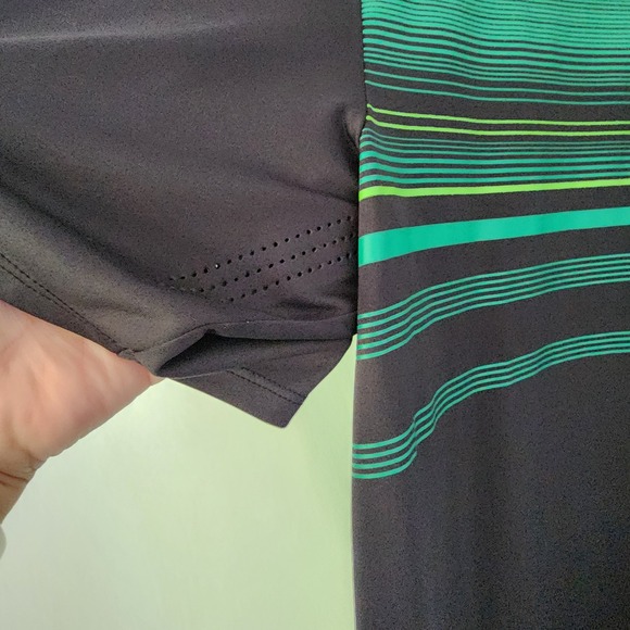 Adidas ClimaCool Golf Polo Shirt Mens 2XL Black Green Striped Athletic - Picture 4 of 7